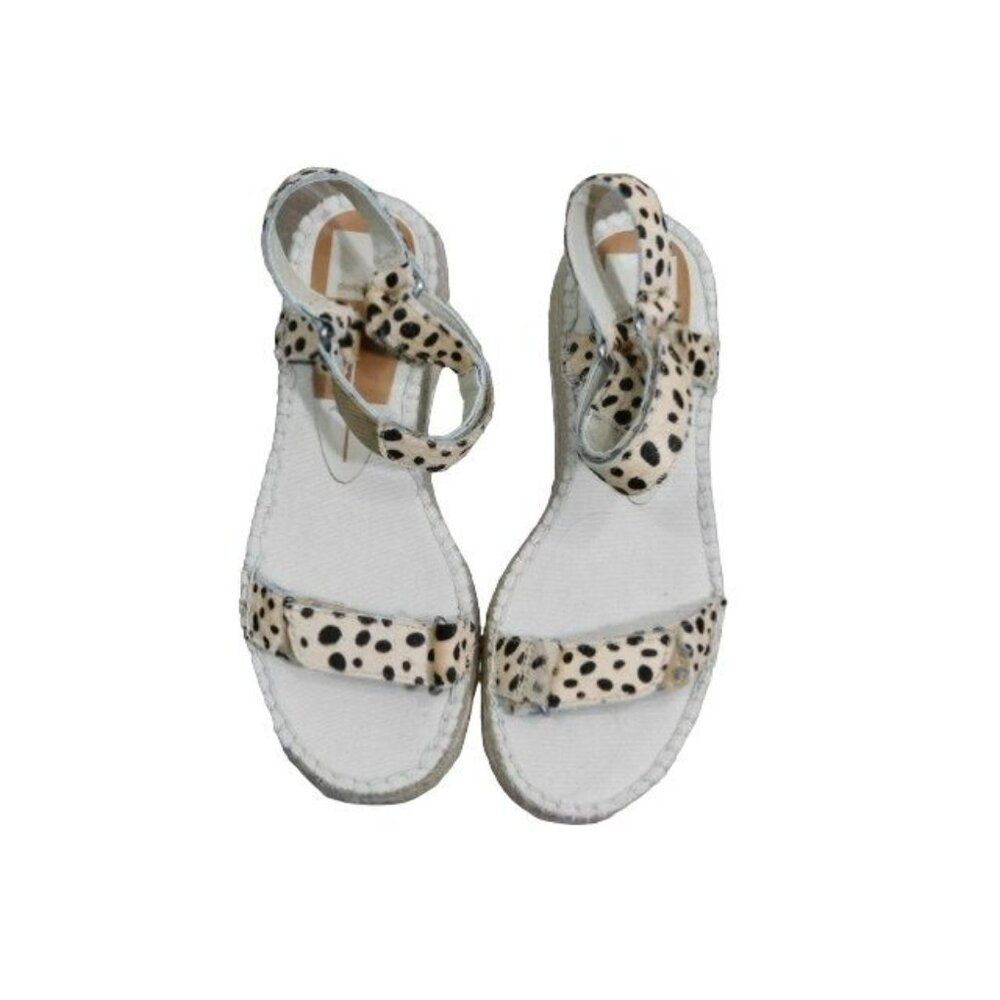 Dolce Vita Size 8.5 Leopard Real Fur Ponyhair Strappy Low Platform Sandals Shoes - Picture 2 of 2